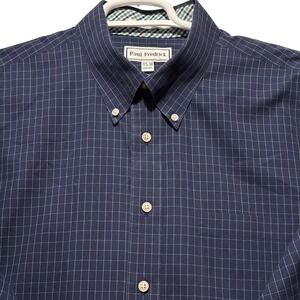 Paul Fredrick Mens 17.5‎ 34 Non-Iron Pinpoint Cotton Navy Green Windowpane Shirt